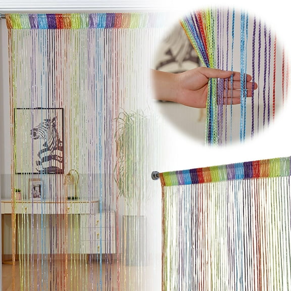 String Curtain Cozival Door String Curtain & Wall Panel, Fringe Window Room Divider - Colorful Tassel Screen with Silver Threads, for Patio, Bedroom & Wedding Decor (2*1M), Fringe Room Divider