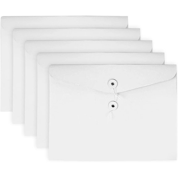 String Envelope File Folder Project Pockets File Jacket Document Organizer Flat-No Expansion A4 Letter Size (White, Pack of 5)