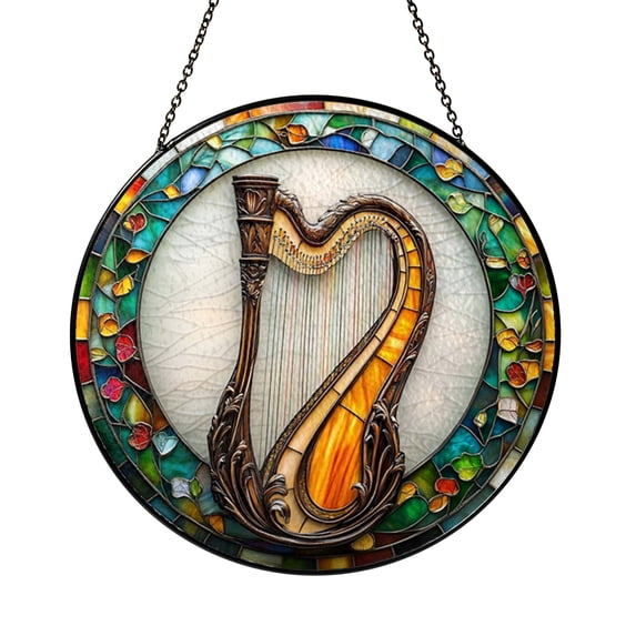 String Instrument Stained Glass Style Suncatcher – Round Window Hanging