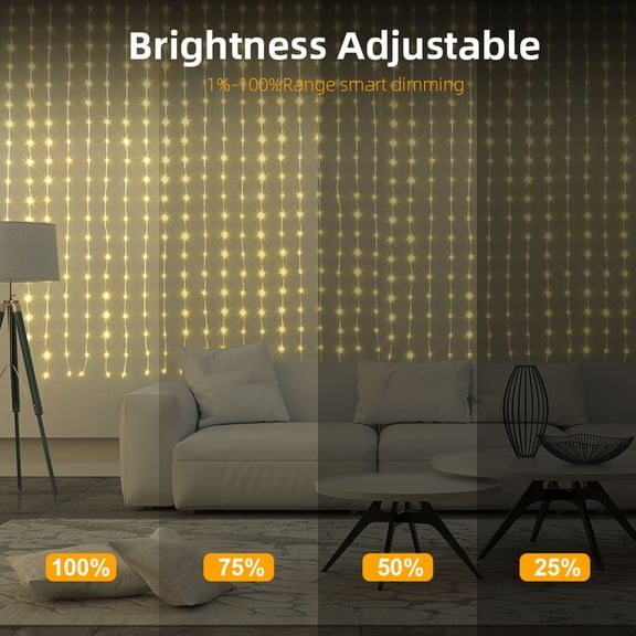 String Light Curtain Light, with Remote Control 6.56 x 6.56 Feet, 400 LED Lights, Pre-Set Color Changing Scenes for Christmas, Thanksgiving, Weddings, Parties, Christmas Holidays, Indoor Decoration