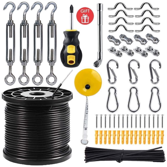 String Light Hanging Kit 164 Ft Nylon Coated Stainless Steel 304 Rope Outdoor Lighting Accessory