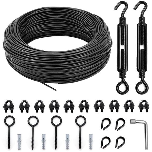 String Light Hanging Kit Black 3/16 In. X 50 Ft. Outdoor Patio Camping Use