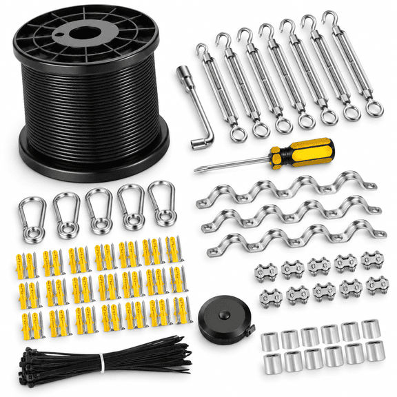 String Light Hanging Kit With 200ft Black Vinyl Coated Wire Rope