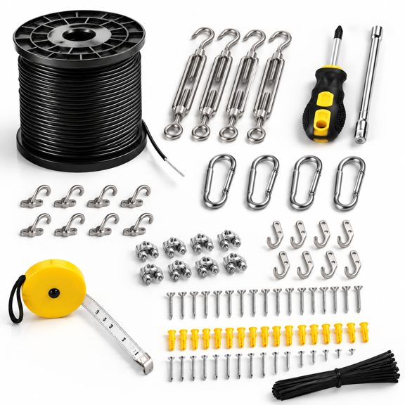 String Light Hanging Kit with 164 Ft Nylon Coated 304 Stainless Steel Rope