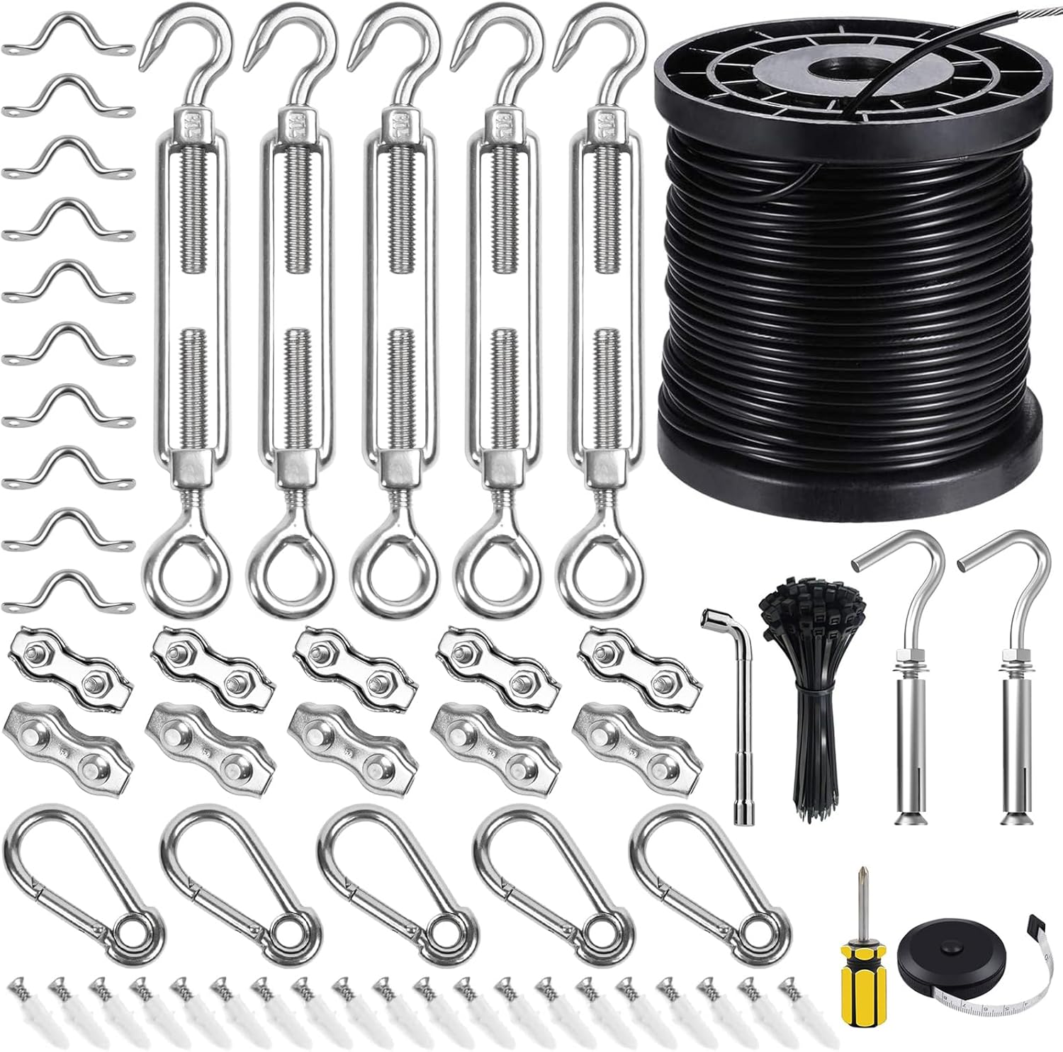 String Light Hanging Kits, 170FT Coated Stainless Steel 304 Wire Rope ...