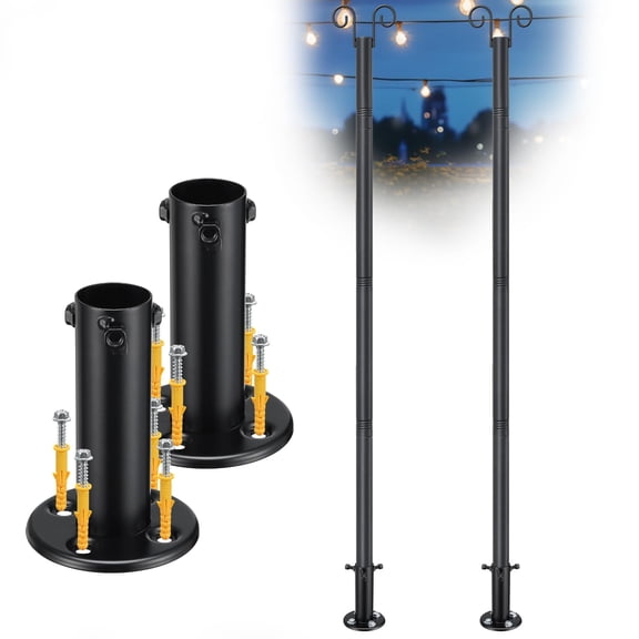 String Light Poles 2 Pack 8ft Heavy Duty Metal Outdoor Hanging Kit
