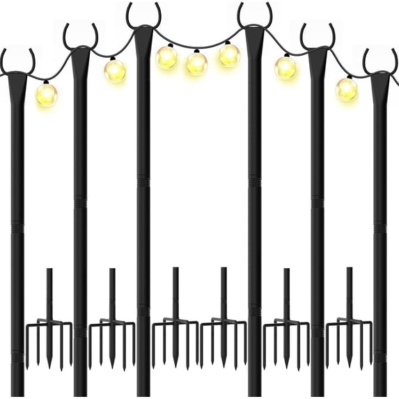 String Light Small Base String Light Poles 6-Pack - 10FT, 5-Prong Base, Adjustable Height ...