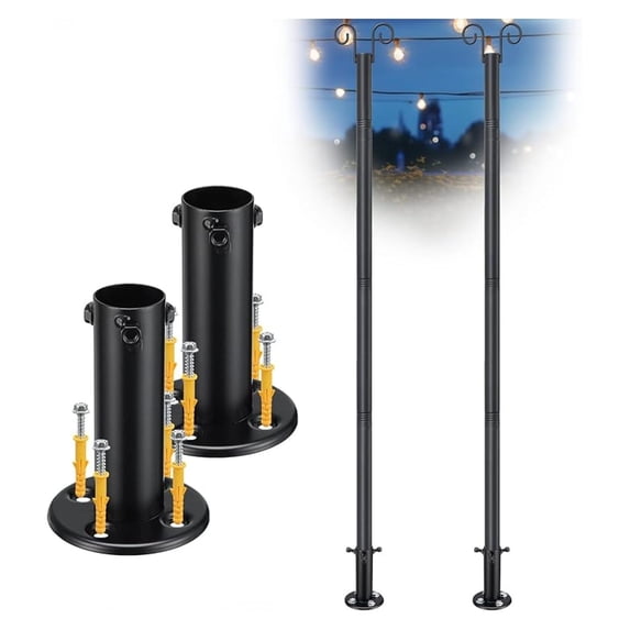 String Light Poles Outdoor 2 Pack 8FT, Heavy Duty Metal Garden Light ...