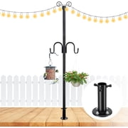 String Light Poles for Outside, 10FT Heavy Duty Outdoor String Light Pole Stand with Shepherd Hooks for Wood Deck Concrete Patio Garden Backyard Wedding Party Bird Feeder Lanterns Flower Basket 1PC