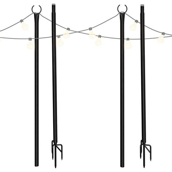 String Light Poles for Outdoors Christmas Holiday Decoration with Hooks, Backyard Patio Light Poles, 2 Pack, 7.8ft, Black