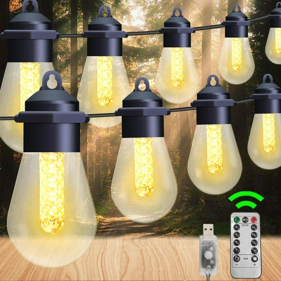 String Light USB LED outdoor 32.8ft 8modes dimmable IP65 waterproof with 15 shatterproof vintage Edison bulbs, for Wedding Christmas Camping Bistro Patio Garden Backyard Tent Balcony Poolside decor