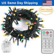 String Light with Remote and Timer - 35ft Battery Operated Christmas Tree Lights with 75 LEDs - Indoor Outdoor with 3 Colors Choice 9 Modes