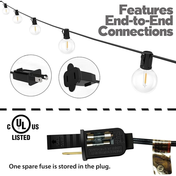String Lights, 25Ft G40 String Lights with Bulbs- Listed for Indoor/Outdoor Commercial Decor (75 FT)