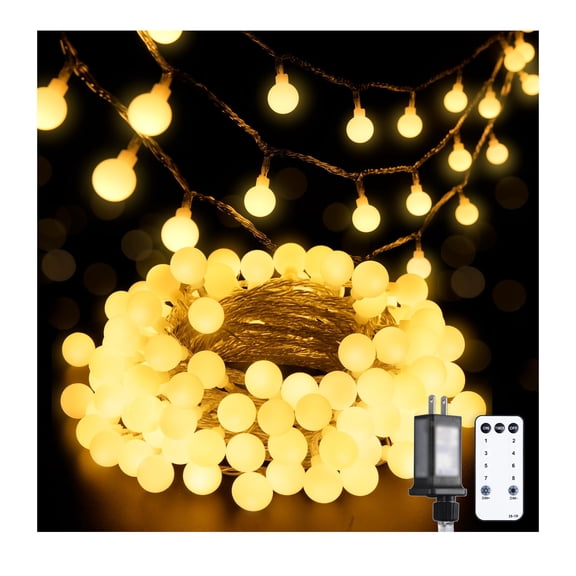 String Lights, 33ft 100 LED Connectable Fairy Lights, Plug in with Remote, 8 Modes, Shatterproof Frosted Bulbs, Indoor Outdoor Decor for Bedroom, Classroom, Party, Spring Home, Christmas, Warm White