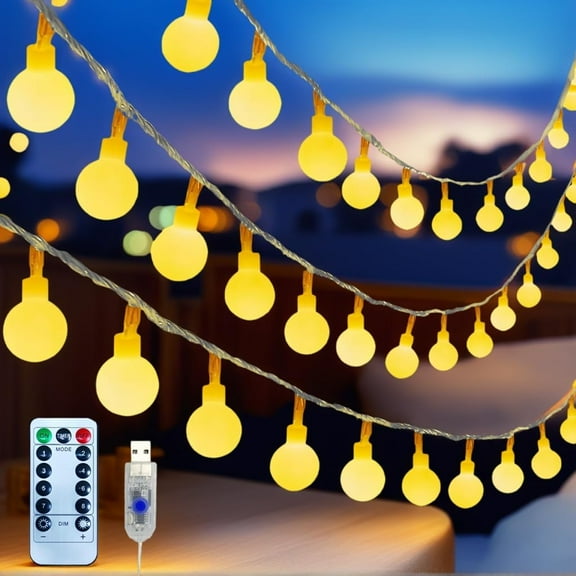 String Lights 38ft 100 Led Indoor USB Ball String Lights Plug in Fairy Lights with Remote Timer Dimmable 8 Mode for Bedroom Dorm Birthday Party Camping Wedding Christmas Decorations, Warm White