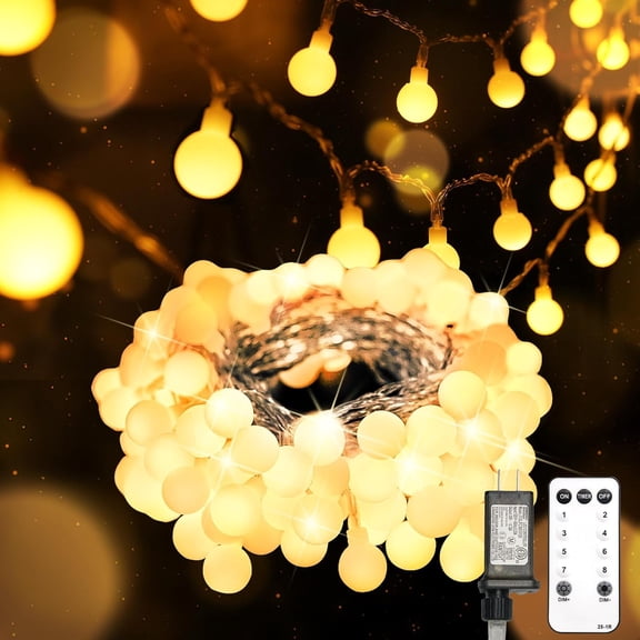 String Lights for Bedroom, 33ft 100 Led Connectable Globe Indoor, Hanging Fairy Plug in with Remote Classroom, Room, Dorm, Outdoor, Christmas Tree Decor, Warm White
