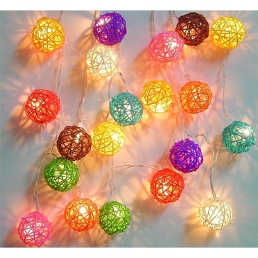 String Lights for Bedroom 9.8 Feet 20 Rattan Ball Fairy String Lights Plug in, Globe Rattan Balls Christmas Light, Indoor Fairy String Lights Decorative for Bedroom, Party, Wedding, Holiday(Purple)