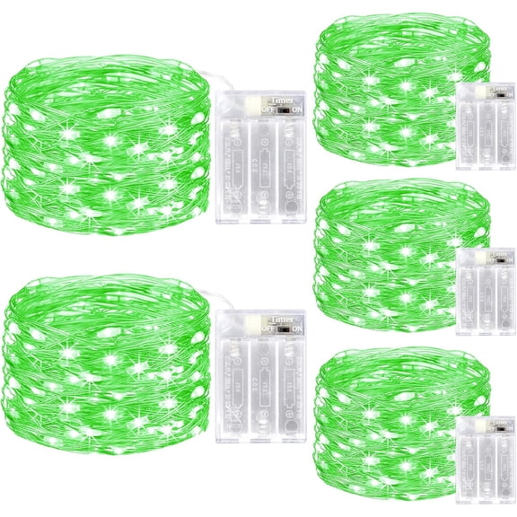 String Lights, Green Fairy Lights 5 Pack 16FT 50LED Battery Operated with Timer, Mini String Lights for Indoor Wedding Decorations, , 5 Pcs Green