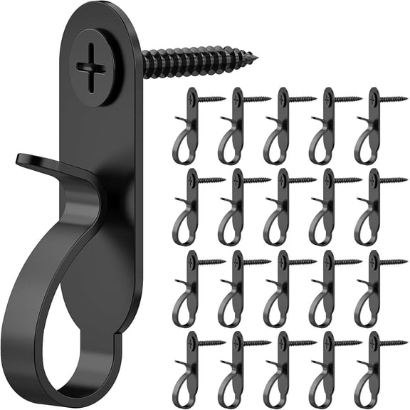 String Lights Hanger Hooks, Stainless Steel Clips, Outdoor Screw Hooks for Christmas Party Easy Release Wire and Fairy Led Lights, 20 Packs - Black