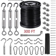 String Lights Hanging Kit, 300 ft Stainless Steel Wire Rope Cable Turnbuckle and Hooks Fit for Backyard Outdoor Home