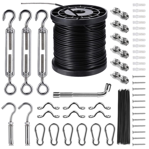 String Lights Hanging Kit Globe Suspension Outdoor Light Guide Wire Includ 164 Ft Nylon-coated Stainless Steel Rope Cable Turnbuckle And Hooks Enough Accessories Use Manual