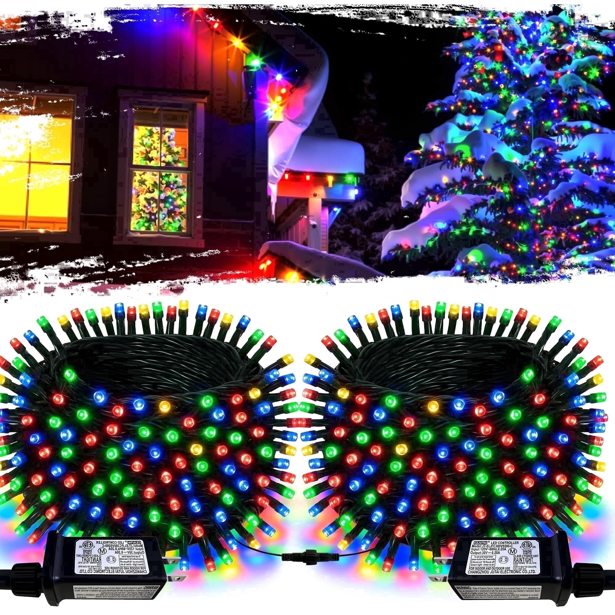 210ft 600 LED Christmas String Lights,2Pack Plug-in Christmas Tree Lights,8 Memory Modes,Outdoor Waterproof Suitable for Xmas Tree Wedding Party Garden Decorations(Multicolor)