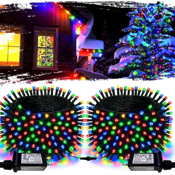 210ft 600 LED Christmas String Lights,2Pack Plug-in Christmas Tree Lights,8 Memory Modes,Outdoor Waterproof Suitable for Xmas Tree Wedding Party Garden Decorations(Multicolor)