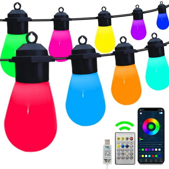String Lights Outdoor Waterproof 32ft 15 Bulbs Smart S14 USB Operated APP Controlled Patio Lights Color Changing Christmas Decorations Garden Decor Lights