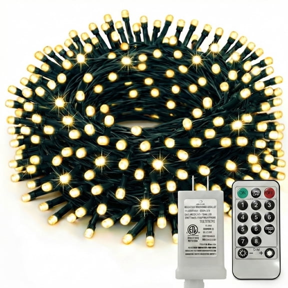 107ft 300 LED Christmas String Lights, Plug-in, Connectable, 8 Modes with Remote and Timer, Waterproof Indoor and Outdoor, Warm White