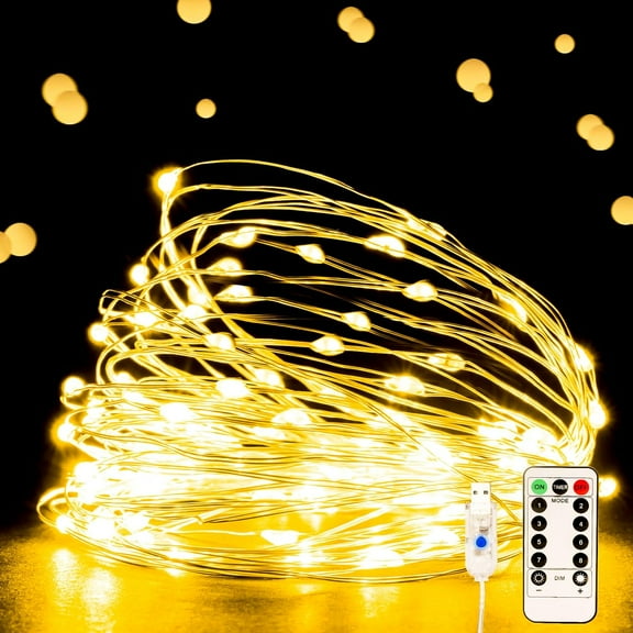 String Lights, USB Fairy Lights Plug in with Remote & Timer 66 ft 200 LED Twinkle String Lights Silver Wire Lights 8 Modes Outdoor Indoor Waterproof Starry Lights DIY Party Wedding, Warm White
