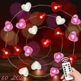 thumbnail image 1 of String Lights, Valentines Day Lights 50LED 16.4FT Battery Operated, Red Pink White Heart Shaped Fairy String Lights with Remote Timer, Patio Lights, 1 of 6