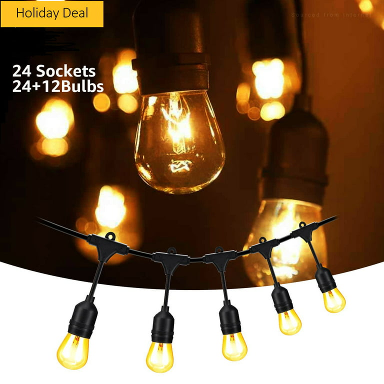 String Patio Lights, Homes and Gardens Lights, Outdoor Globe String Lights,  Waterproof String Lights, 50FT 24 Sockets 36 Bulbs Included