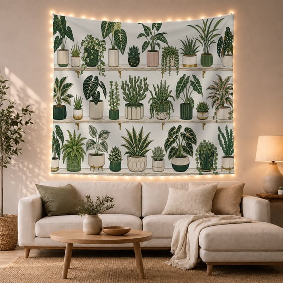 String Pearls Collection with Potted Houseplants Arranged, Mystical Fantasy for Space Lovers, Wall Decor, Valentine'S Day Gift, Tapestry Wall Hanging for Dorm and Living Room