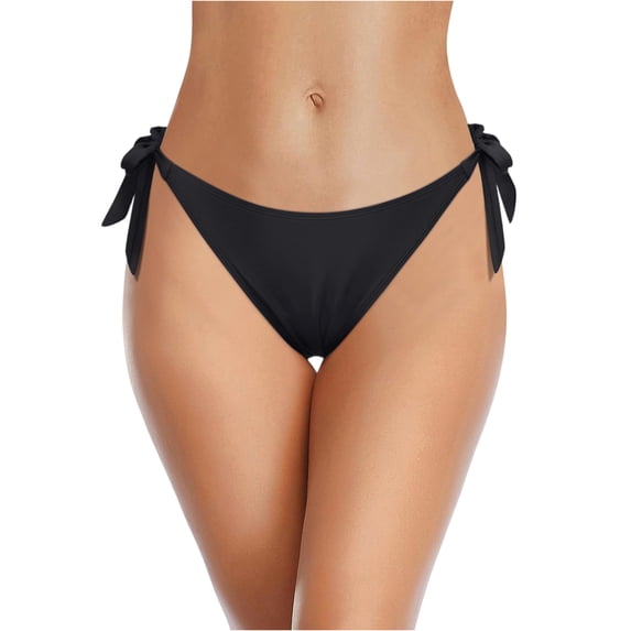 String Tie Side Bikini Bottoms Women Full Coverage Mid Rise Bathing Suit Bottom Mid Waist Swimsuit Bottom Black 2XL