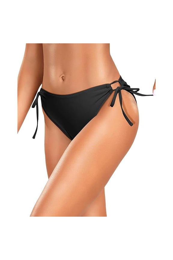 String Tie Side Bikini Bottoms - Women Full Coverage Swimsuit Bottom Mid Rise Mid Waist Swim Bathing Suit Bottom