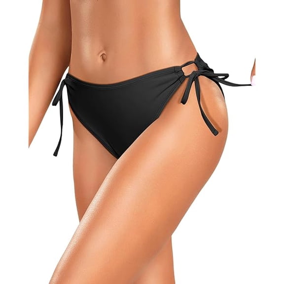 String Tie Side Bikini Bottoms - Women Full Coverage Swimsuit Bottom Mid Rise Mid Waist Swim Bathing Suit Bottom