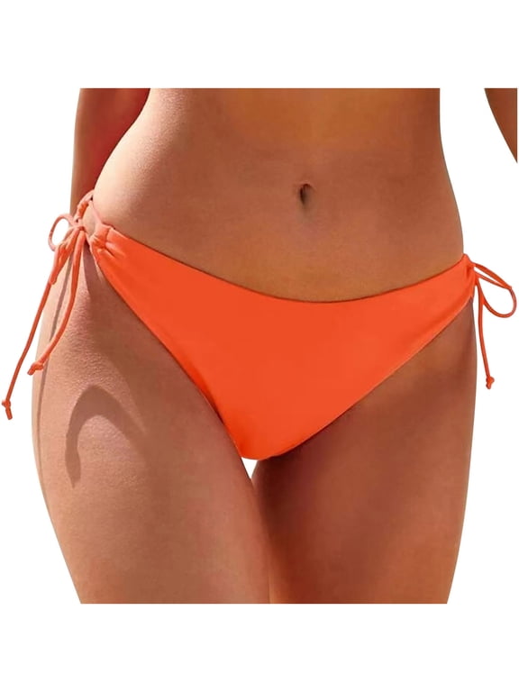 String Tie Side Bikini Bottoms for Women String Bathing Suit Bottom with Moderate Coverage Low Waist Swim Bottom