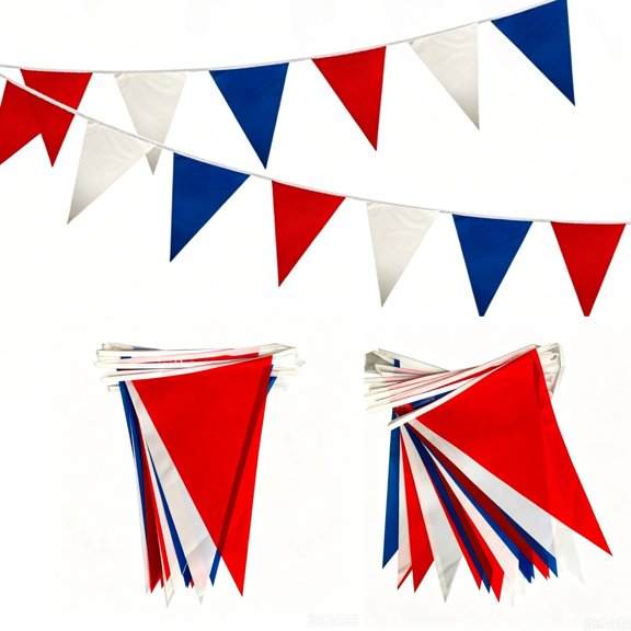 String Triangle Bunting Flag Red Blue White 32.81ft for Parties or Holiday Celebrations
