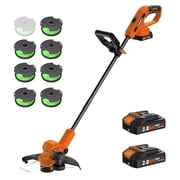 String Trimmer, 12-inch Cordless Grass Trimmer with Auto Line Feed, 2 X 2.0Ah Battery Powered Weed Eaters, 20V Lawn Edger with 8 Pcs Grass Cutter Spool Line, Fast Charger Included