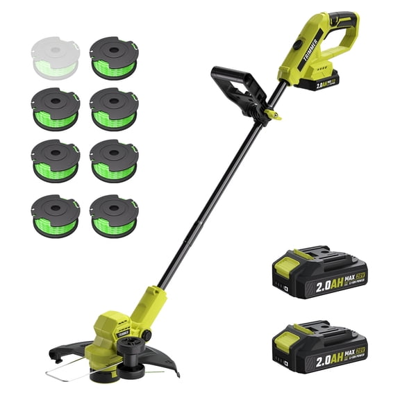 String Trimmer, 12-inch Cordless Grass Trimmer with Auto Line Feed, 2 X 2.0Ah Battery Powered Weed Eaters, 20V Lawn Edger with 8 Pcs Grass Cutter Spool Line, Fast Charger Included