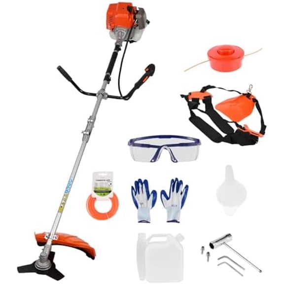 String Trimmer, 52cc Weed Wacker Gas Powered,2-in-1 Cordless Gas Lawn Mower,13.7inch,2-Stroke Brush Cutter Plastic Handle Shoulder Strap,Gas Straight Shaft String 1.2L Gas Capacity Orange
