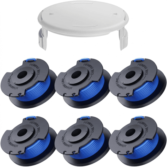 String Trimmer Spool Replacement, 7pcs Auto-Feed Line Spools Pre-Wound 0.065 Inch AC14RL3A Refills Durable AC14HCA Spool Cap Covers For 18V 24V 40V Cordless Grass Trimmer Garden Lawn Care Maintenance