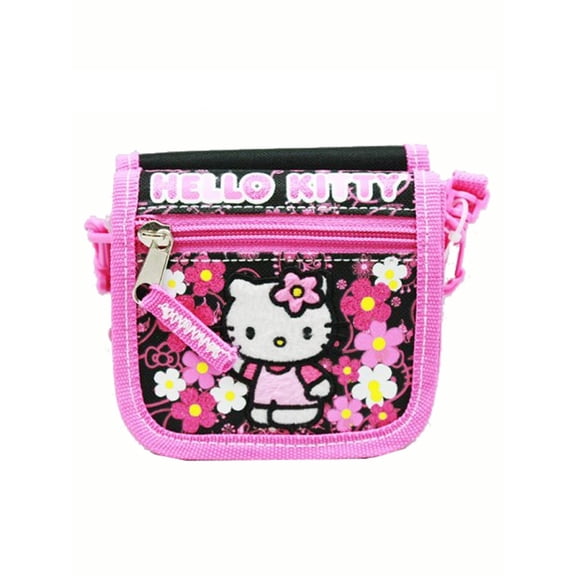 String Wallet - Hello Kitty - Flowers Black New Gift Toys Licensed 82600