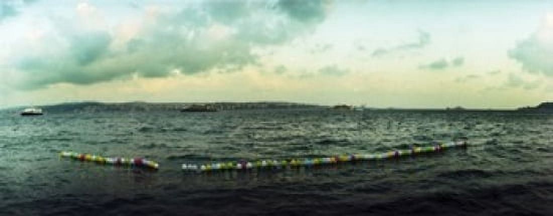String of balloons on the Bosphorus Strait Istanbul Turkey Canvas Art - Panoramic Images (15 x 6)