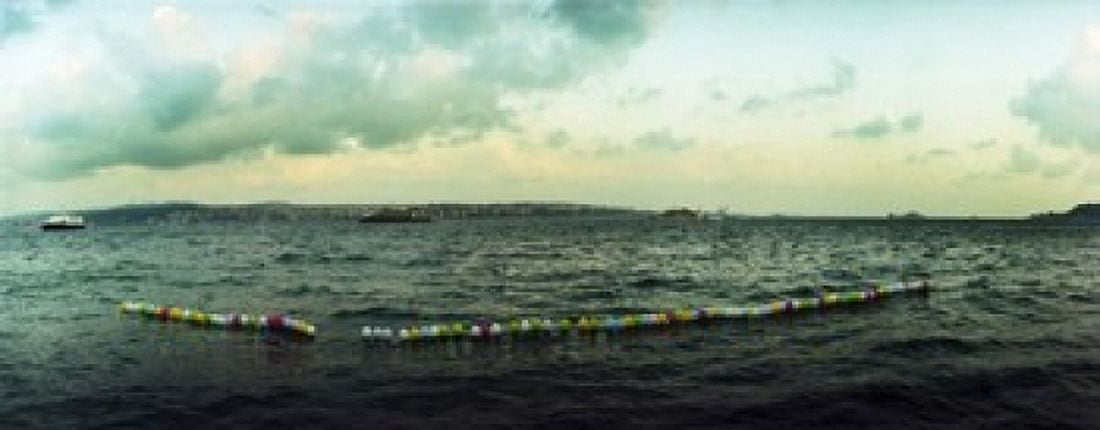 String of balloons on the Bosphorus Strait Istanbul Turkey Canvas Art - Panoramic Images (30 x 12)