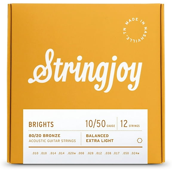 Stringjoy Brights 12 String 80/20 Bronze Acoustic Guitar Strings 10 - 50