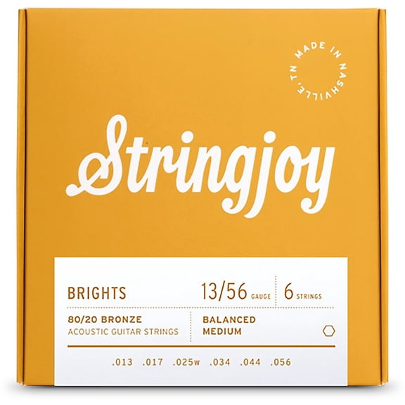 Stringjoy Brights 80/20 Bronze Acoustic Guitar Strings 13 - 56