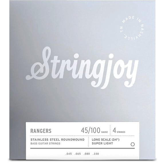Stringjoy Rangers 4 String Long Scale Stainless Steel Bass Guitar Strings 45 - 100