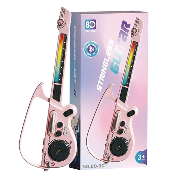 Stringless Electronic Guitar for Kids – Bluetooth Kids Guitar Musical Toy with LED Light Strip, Novice-Friendly, 3+ Ages, Pink, Birthday Gift for Boys Girls Music Lovers