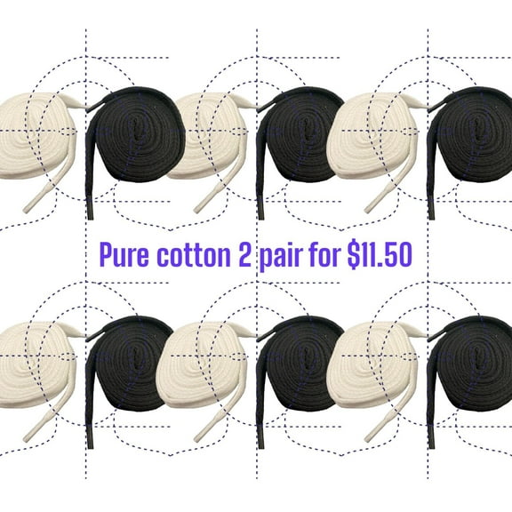 Strings 3/4" Wide Cotton Fat Thick Shoelaces 45 Inch 1 Pair $7.49. 2 Pair $11.50 (Color:White Pure Cotton 45";)
